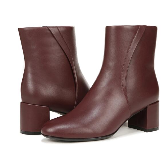 Naturalizer Shoes - Naturalizer River Ankle Boot Leather Bootie | 6.5 Cabernet Sauvignon Red Leather